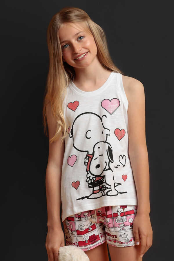 Admas Pijama corto Snoopy corazones blanco