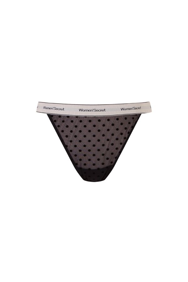 Women'secret Tanga de tiras em tule de bolinhas preto preto