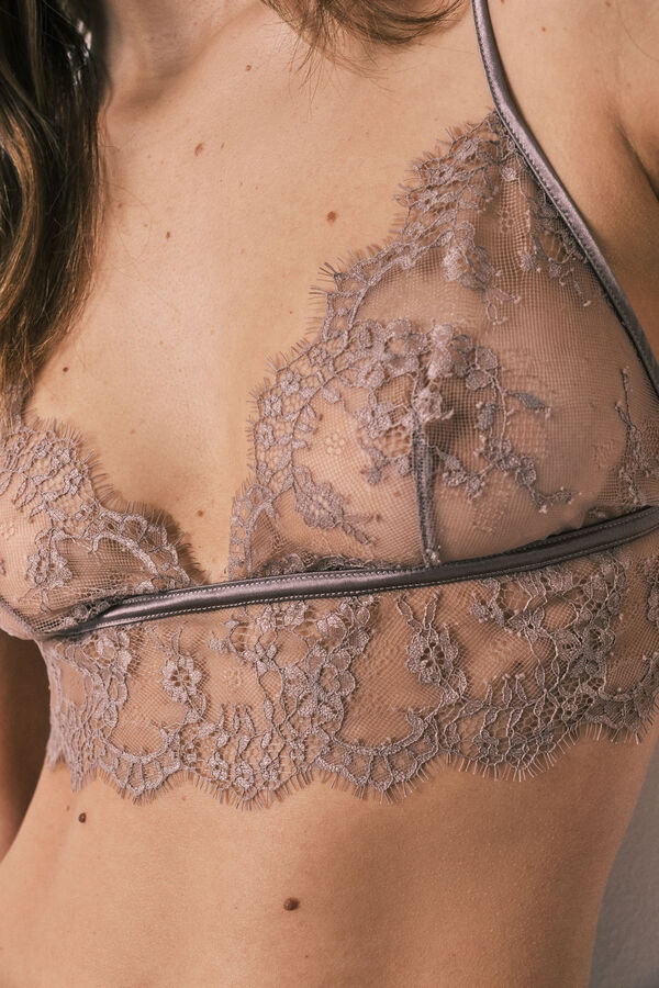 Women'secret Brown floral lace bralette bra nude