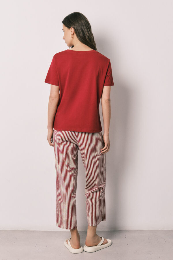 Women'secret Pijama Capri algod&oacute;n rayas Snoopy rojo