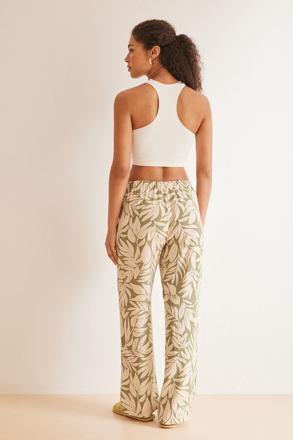 Womensecret Viscose trousers with leaf print green