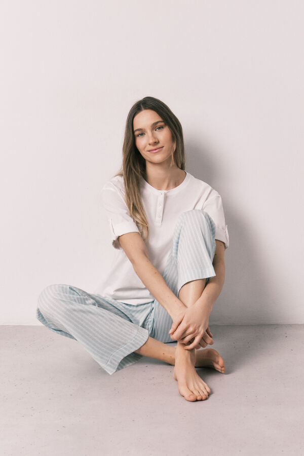 Women'secret Green cotton short sleeve striped pyjamas beige