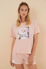 Womensecret Barbie-mintás, rózsaszín rövid pizsama, 100% pamutból rózsaszín