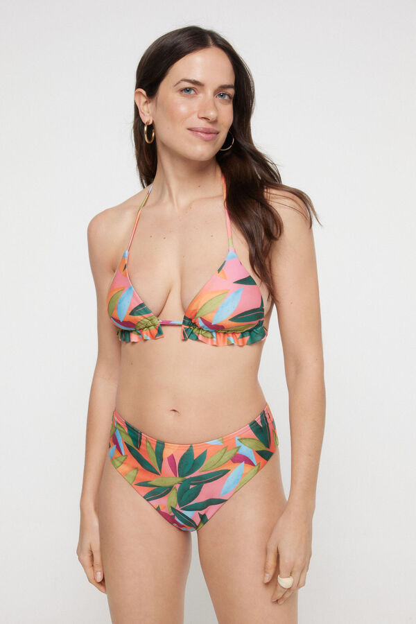 Womensecret Top de bikini triangular estampado floral naranja