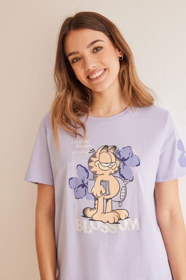 Womensecret Kratka pidžama Garfield od 100 % pamuka Ljubičasta/Lila