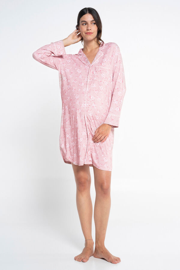 Ohma! Long breastfeeding nightgown with Japanese flowers pink