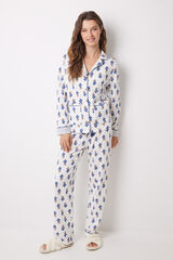 Womensecret Pijama camisa longa 100% algodão flores azul