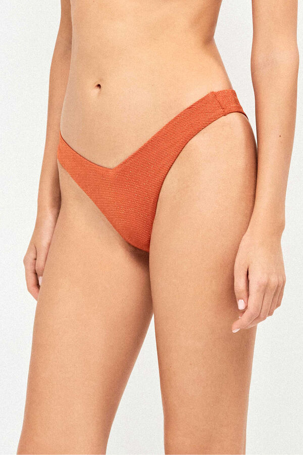 Gisela Braga bikini brasile&ntilde;a piqu&eacute; lurex dorado naranja