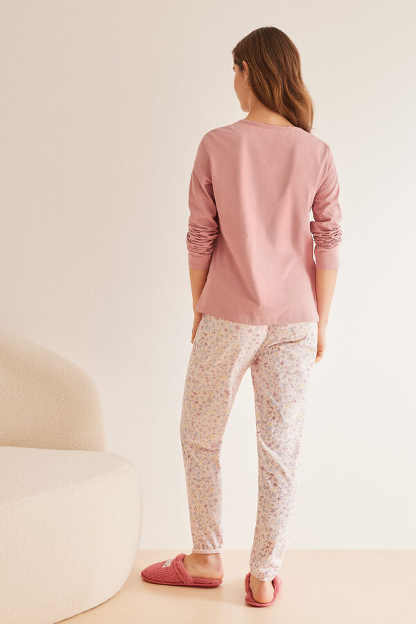 Womensecret Pijama comprido 100% algodão rosa flores rosa
