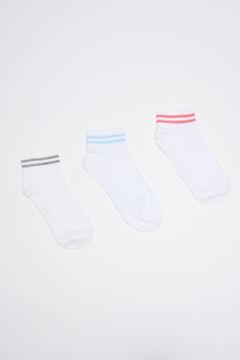 Womensecret Pack 3 calcetines cortos algodón rayas blanco