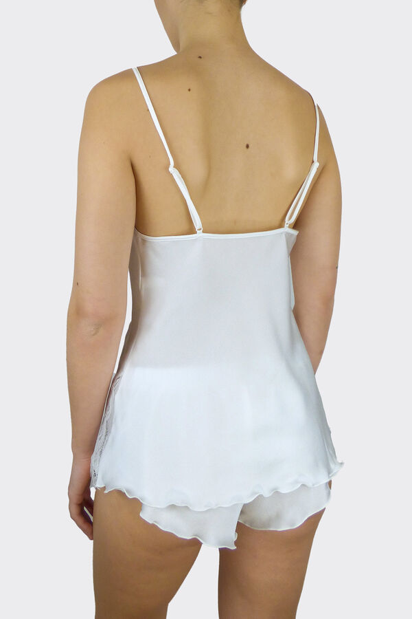 Womensecret Kurzer Pyjama für Damen aus weißem Crêpe Naturweiß