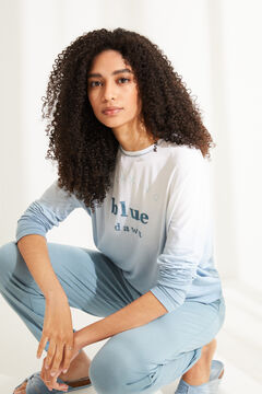 Womensecret Long blue super soft jersey-knit long-sleeved pyjamas blue