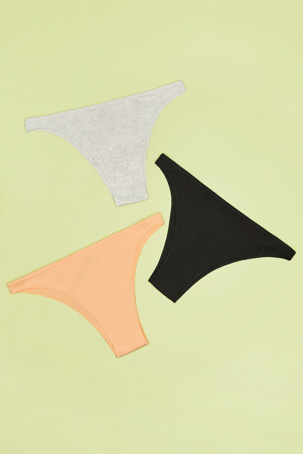 Womensecret 3er-Pack Brazilian Slips Baumwolle Grau, Orange und Schwarz 