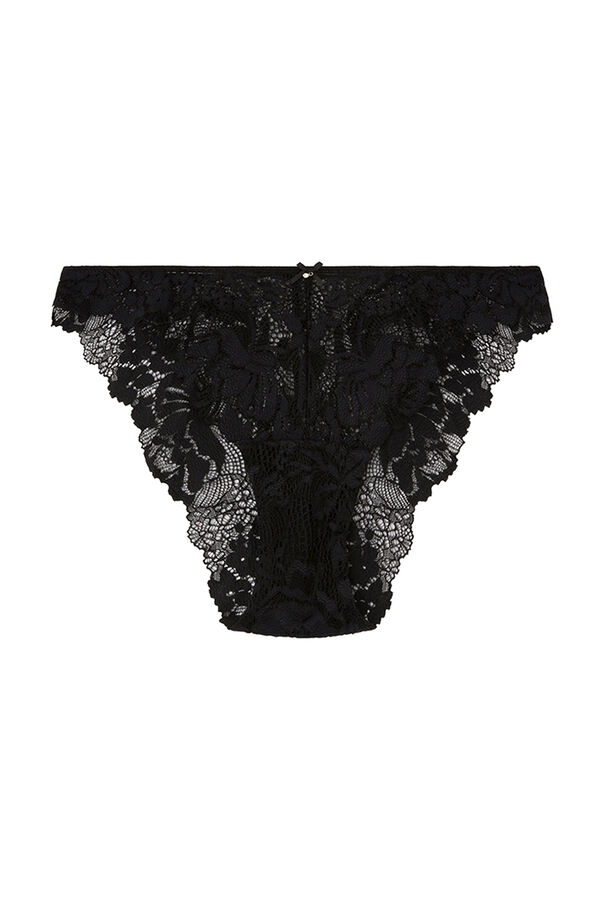 Womensecret Classic black microfibre and lace panty Crna