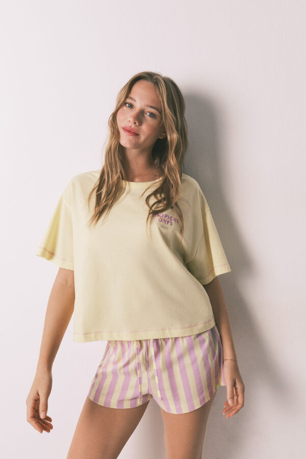 HI&BYE Pijama corto 100% algod&oacute;n rayas amarillo amarillo