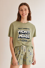 Womensecret Mickey egeres, rövid pizsama, 100% pamutból zöld