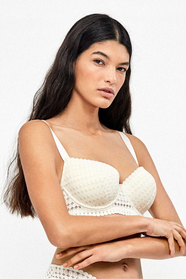 Gisela Full cup lace geometric bra beige