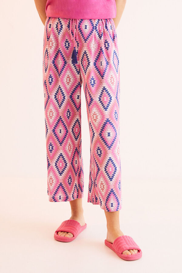 Womensecret Pink ethnic print long trousers pink
