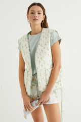 Womensecret Virágmintás, rövid zöld pizsama, 100% pamutból zöld
