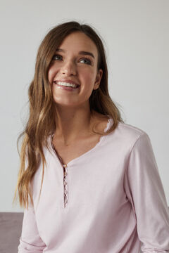Womensecret Pink cotton long-sleeved Henley top pink