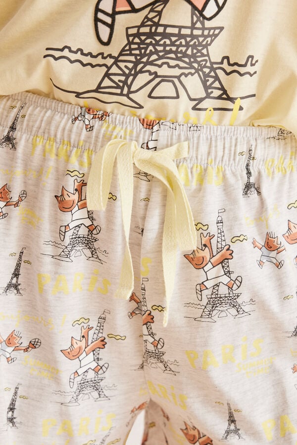 Womensecret Pijama corto 100% algodón Cobi "Paris" amarillo
