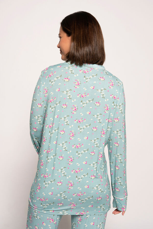 Ohma! Pijama Camisero Manga Larga Con Rayas Y Flores maternity estampado