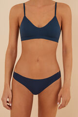 Women'secret Navy blue microfibre and lace Brazilian panty blue