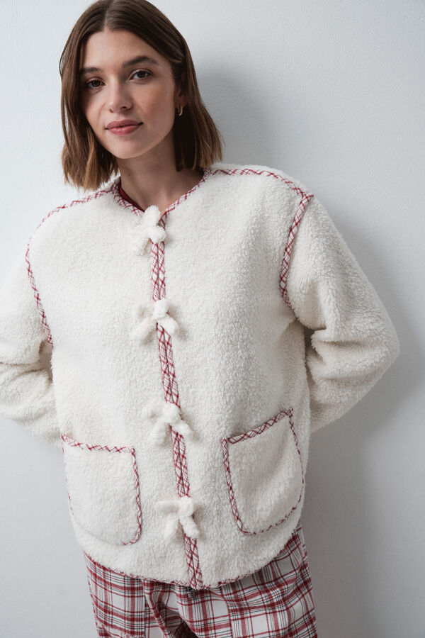 Women'secret Short faux shearling robe with bows beige