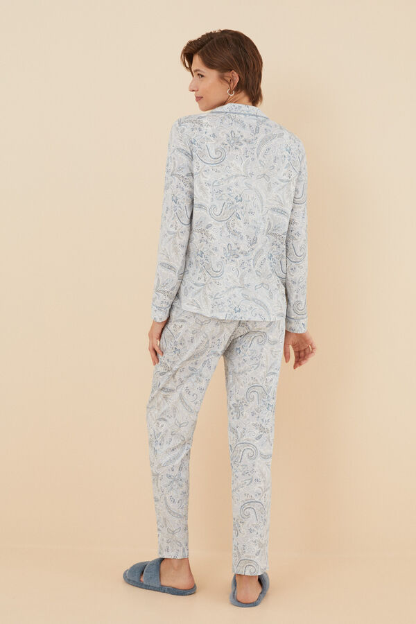Womensecret Pyjama chemise 100 % coton motif cachemire brillants gris