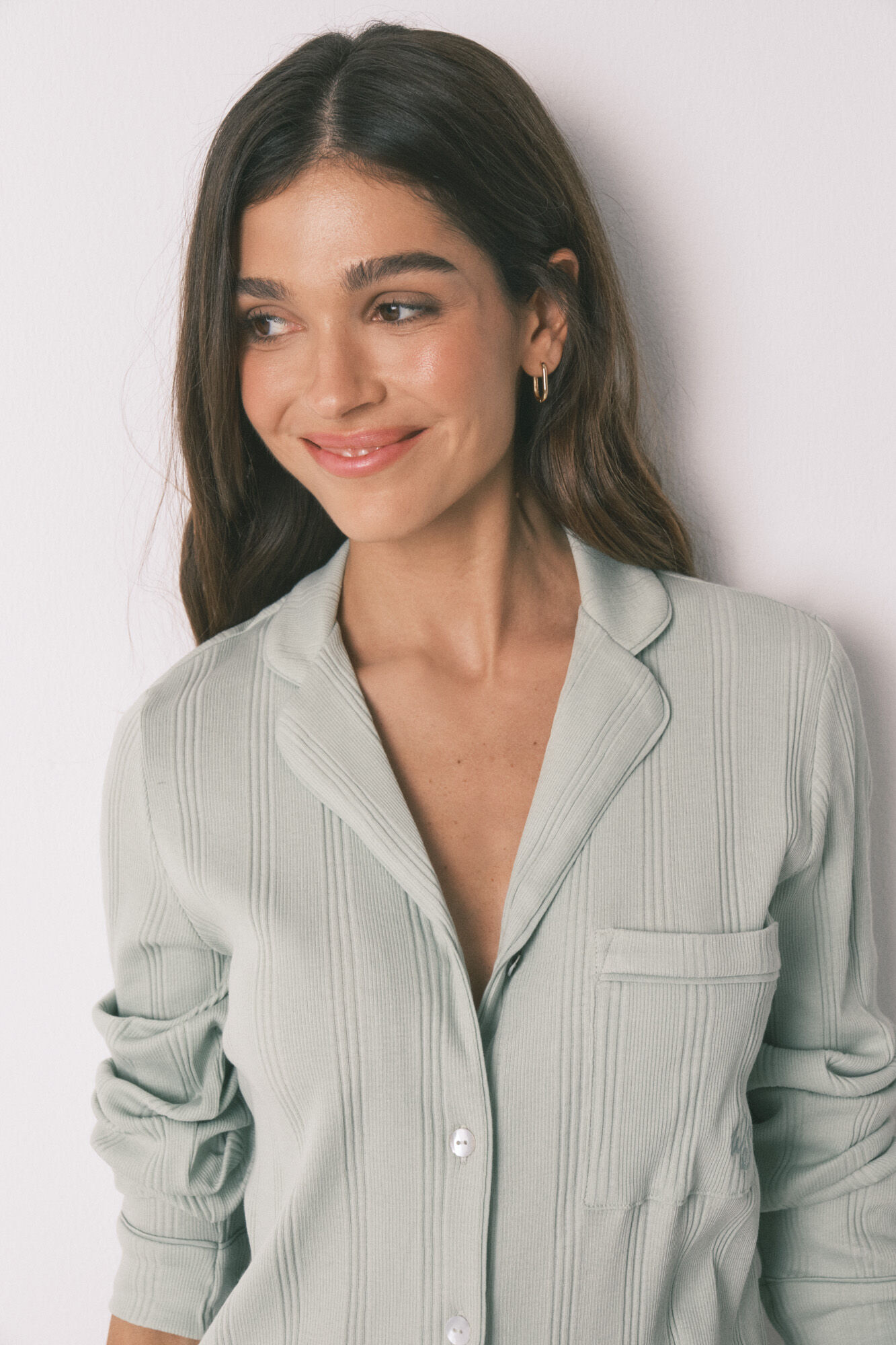 Women'secret Green ribbed cotton long classic pyjamas