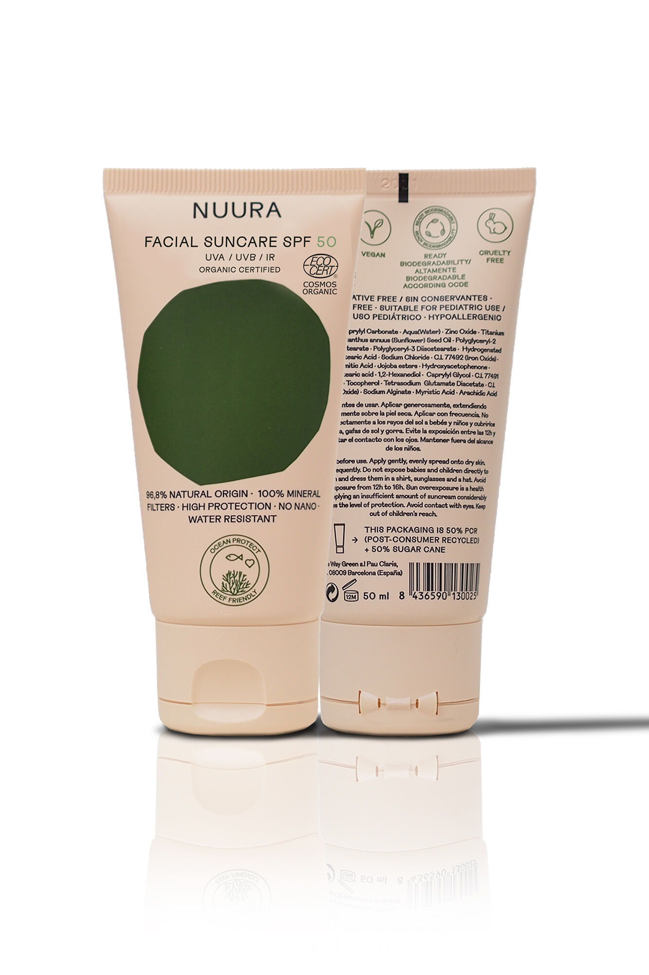 Nuura Crema solar org&aacute;nica facial con color +50&nbsp; &nbsp;50 ml&nbsp;