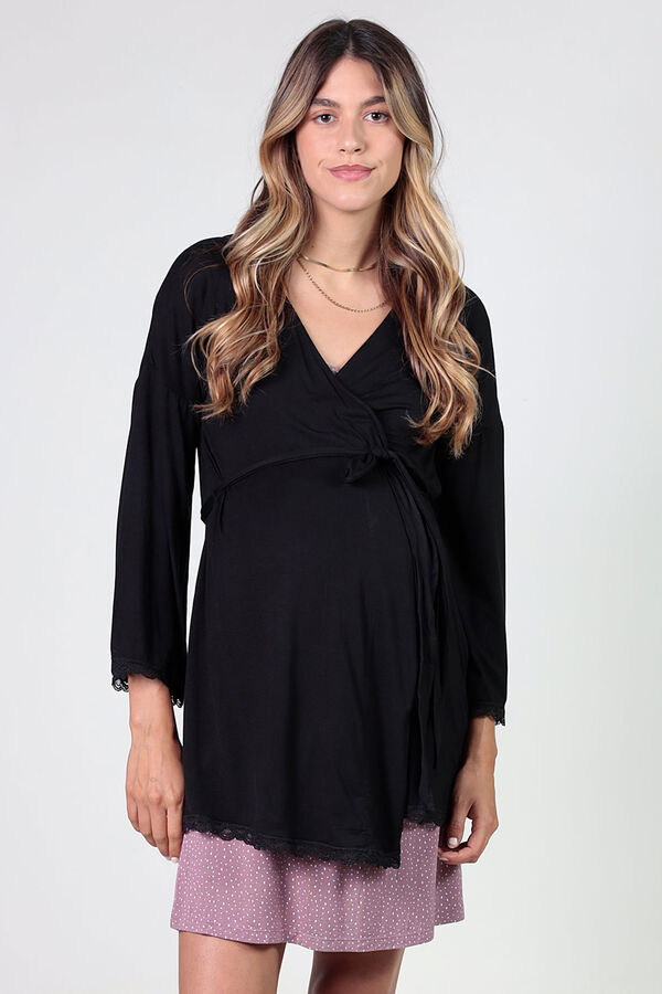 Womensecret Maternity robe with lace details black