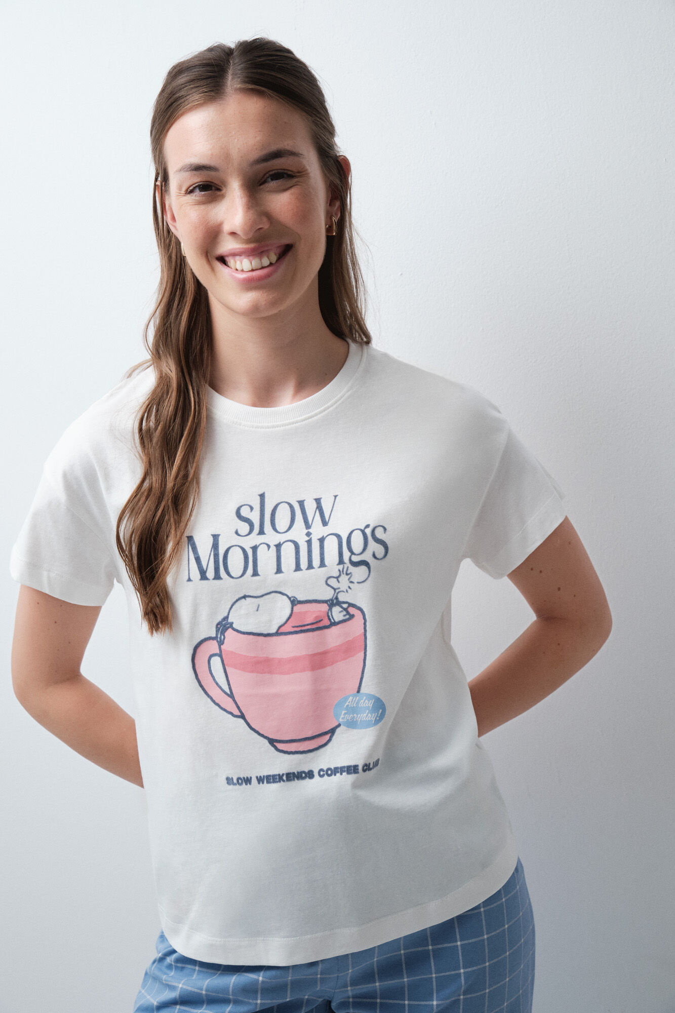 Women'secret Piżama długa z kr&oacute;tkim rękawem bawełniana Snoopy