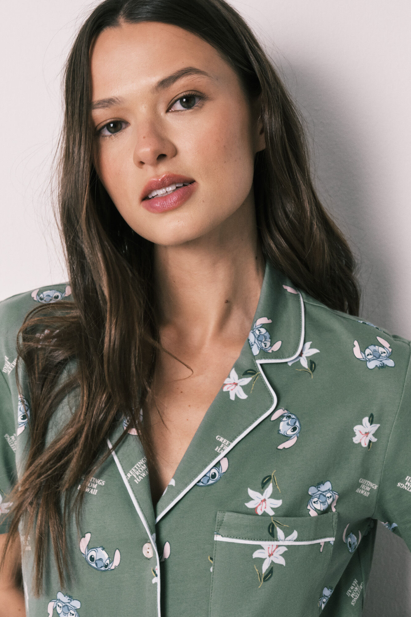 Women'secret Pijama camisero Capri Stitch verde