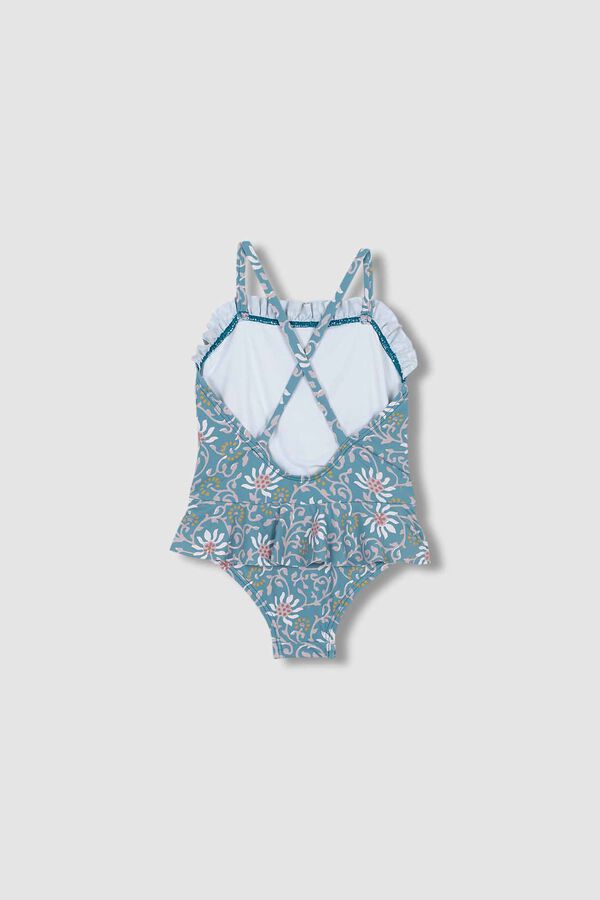Womensecret Light blue floral print swimsuit with ruffle Blau