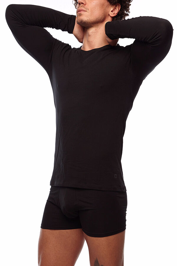 Womensecret Men's thermal round neck long-sleeved T-shirt Schwarz