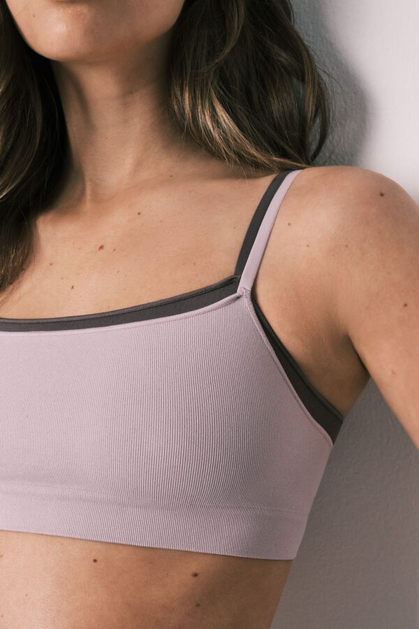 Women'secret Top sem costura canelado lil&aacute;s rosa