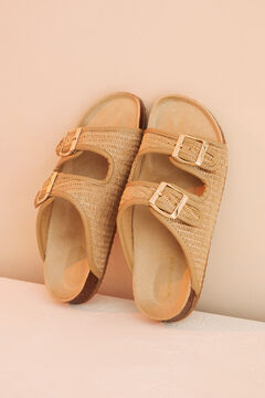 Womensecret Brown raffia sandals with buckle nude