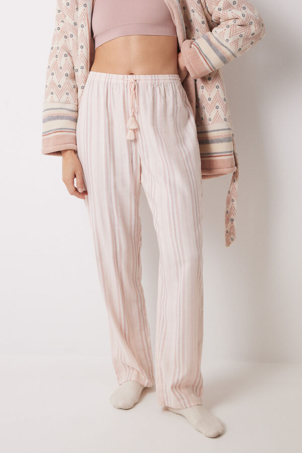 Womensecret Long pink striped flannel trousers pink