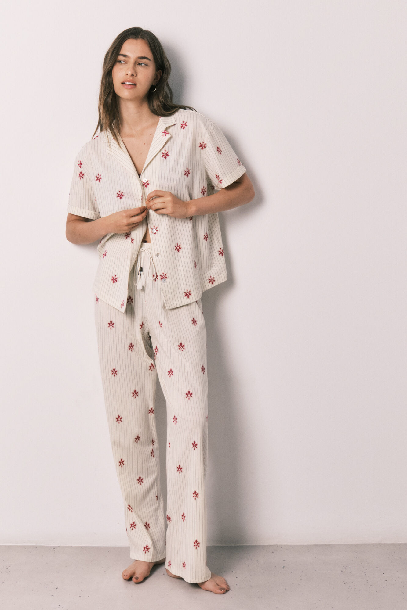 Women'secret Striped floral cotton classic long pyjamas