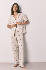Women'secret Striped floral cotton classic long pyjamas beige