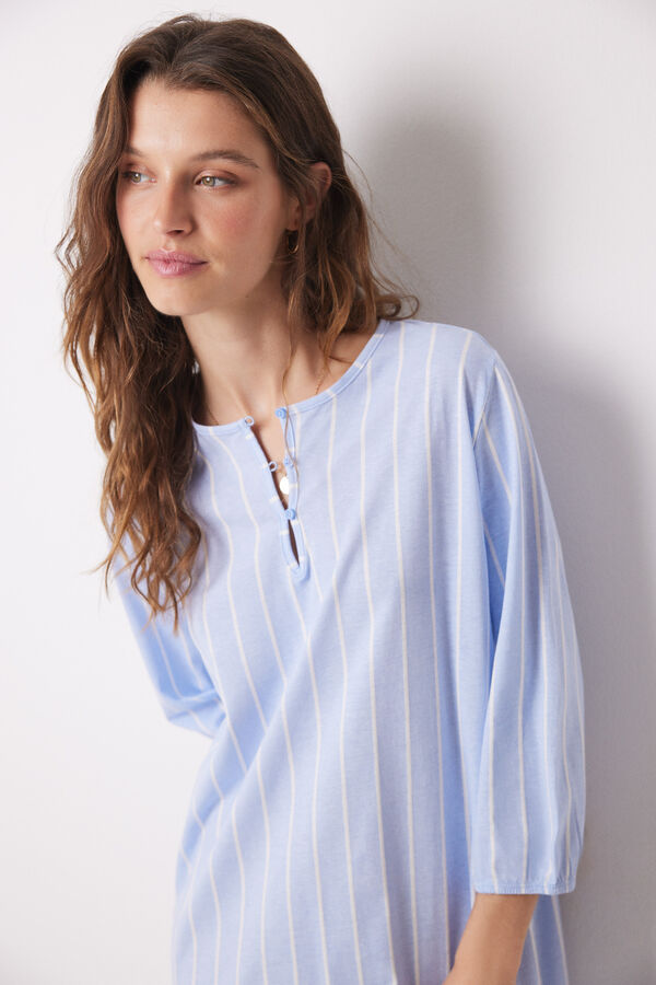 Womensecret Short nightgown 100% cotton striped print blue