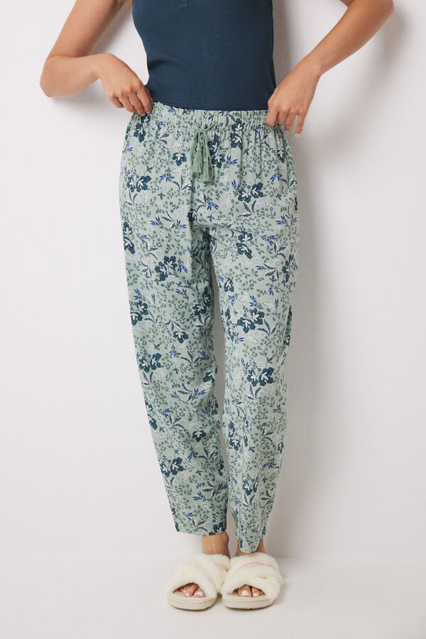 Womensecret Pantalon carotte en viscose imprimé fleurs vert