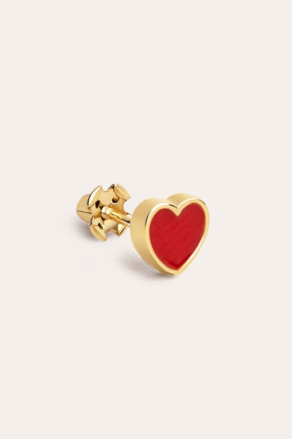 Womensecret Red enamel heart gold-plated silver single earring printed