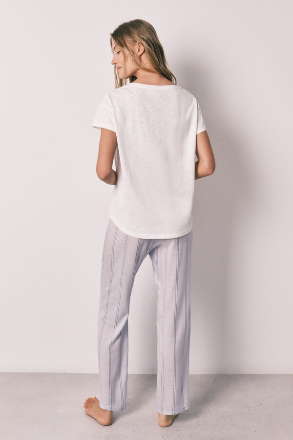 Women'secret Lilac striped cotton short sleeve long pyjamas beige