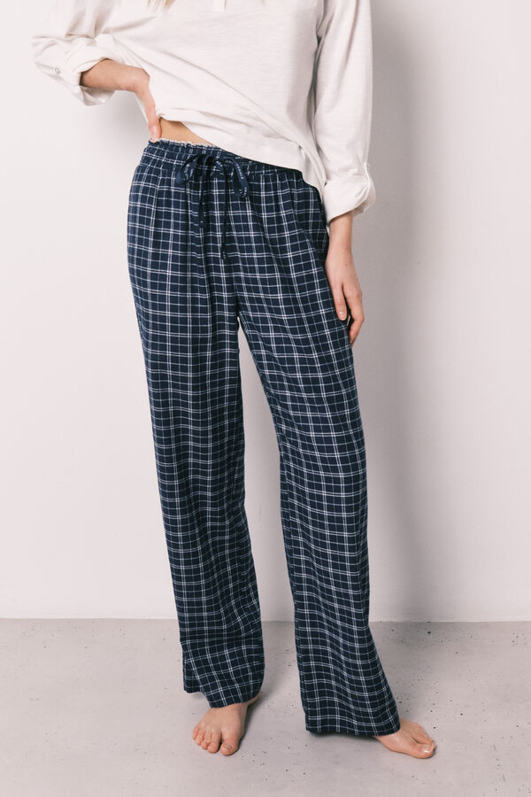 Women'secret Blue plaid long trousers blue