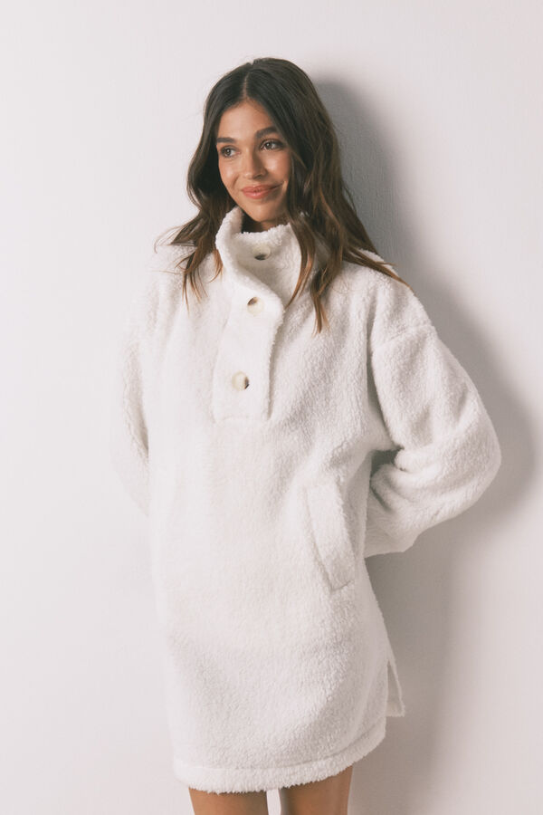 Women'secret Robe high neck faux shearling white