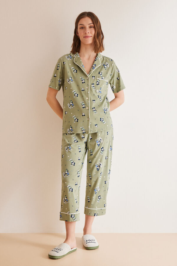 Womensecret Pijama camisero 100% algodón Mickey Mouse verde