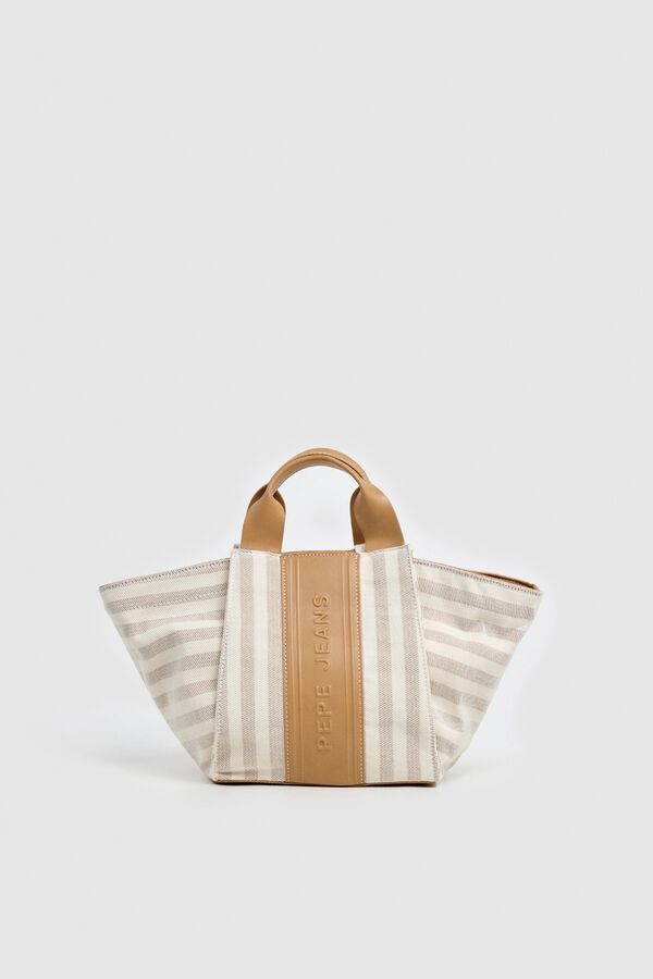 Pepe Jeans Bolso de mano lona rayas marfil