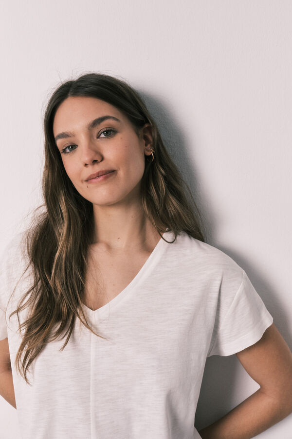 Women'secret Striped cotton and viscose short pyjamas beige